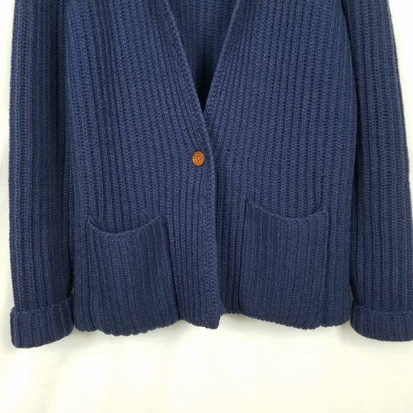 Vintage | Susan Bristol 100% Wool Cardigan Ribbed Knit Blue - Picture 6 of 16